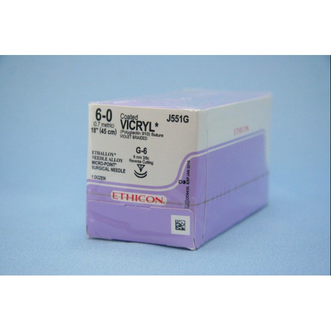 Sutures  Coated Vicryl Absorbable Suture   Violet Braided   G 6 Needle   Size 6 0   18 