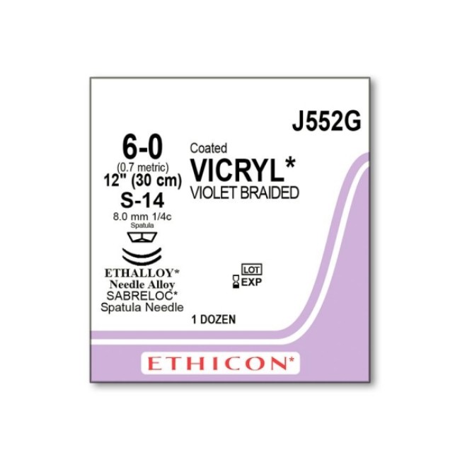 Sutures  Coated Vicryl Absorbable Suture   Violet Braided   S 14 Needle   Size 6 0   12 