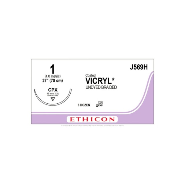 Sutures  Coated Vicryl Absorbable Suture   Undyed Braided   Cpx Needle   Size 1   27 