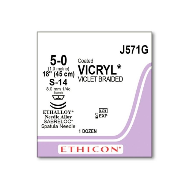 Sutures  Coated Vicryl Absorbable Suture   Violet Braided   S 14 Needle   Size 5 0   18 