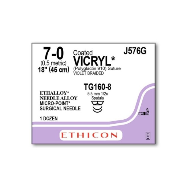 Sutures  Coated Vicryl Absorbable Suture   Violet Braided   Tg160 8 Needle   Size 7 0   18 