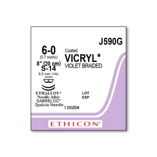 Sutures  Coated Vicryl Absorbable Suture   Violet Braided   S 14 Needle   Size 6 0   8 