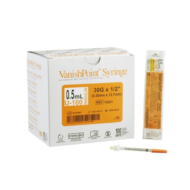 Syringes  Vanishpoint 0 5 Ml Insulin Syringe With 30G X 1 2  Needle