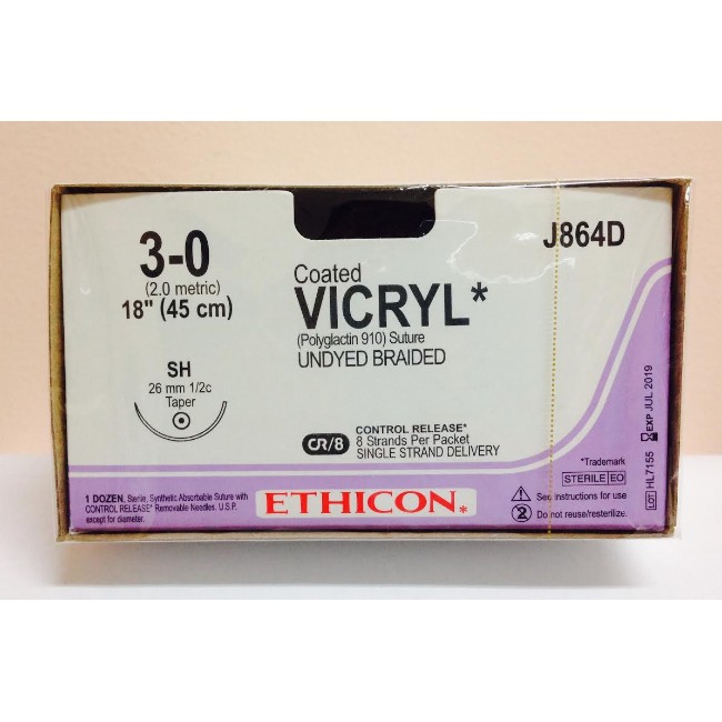 Sutures  Undyed Coated Vicryl 3 0 Sh Taper 18  Suture