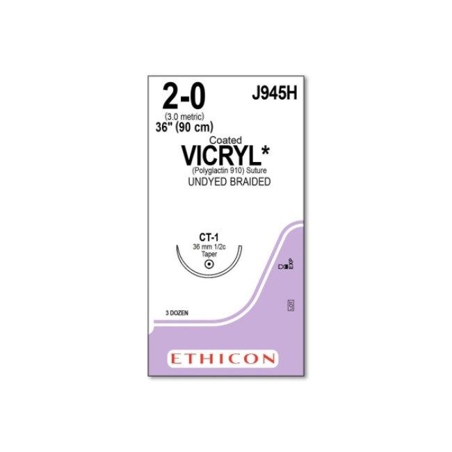 Sutures  Undyed Coated Vicryl 2 0 Ct 1 Taper 36  Suture