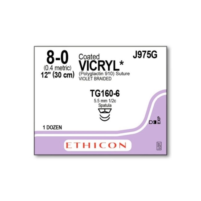 Sutures  Coated Vicryl Suture   Violet Braided   Size 8 0   12   With Tg1 Needle