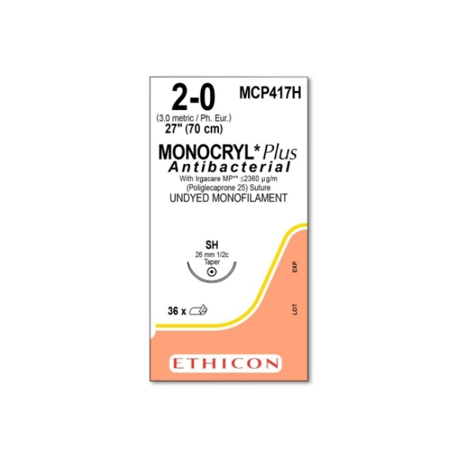 Sutures  Monocryl Plus Suture   Undyed   Size 2 0   27   Sh Needle