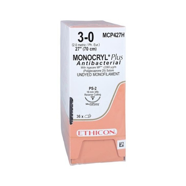 Sutures  Monocryl Plus Suture   Ps 2   Undyed   Size 3 0   27 