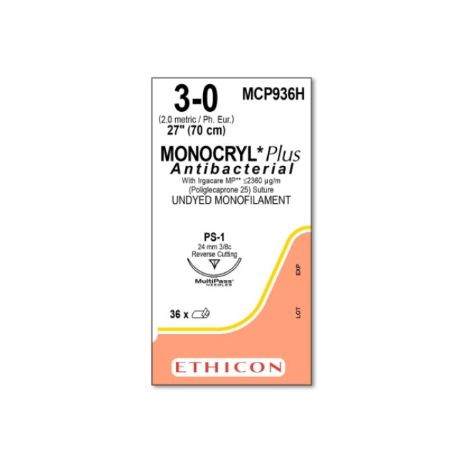 Sutures  Monocryl Plus Suture   Ps 1   Undyed   Size 3 0   27 