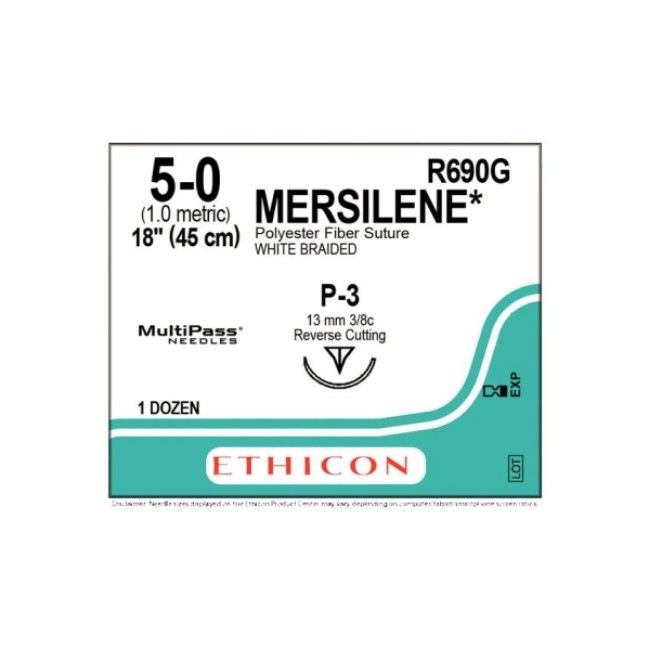 Sutures  Mersilene Suture   18   White   P 3 Needle   Size 5 0