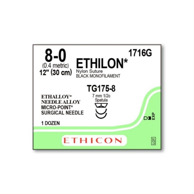 Sutures  Ethilon Monofilament Suture   Black   12   Size 8 0   Tg175 8 Needle