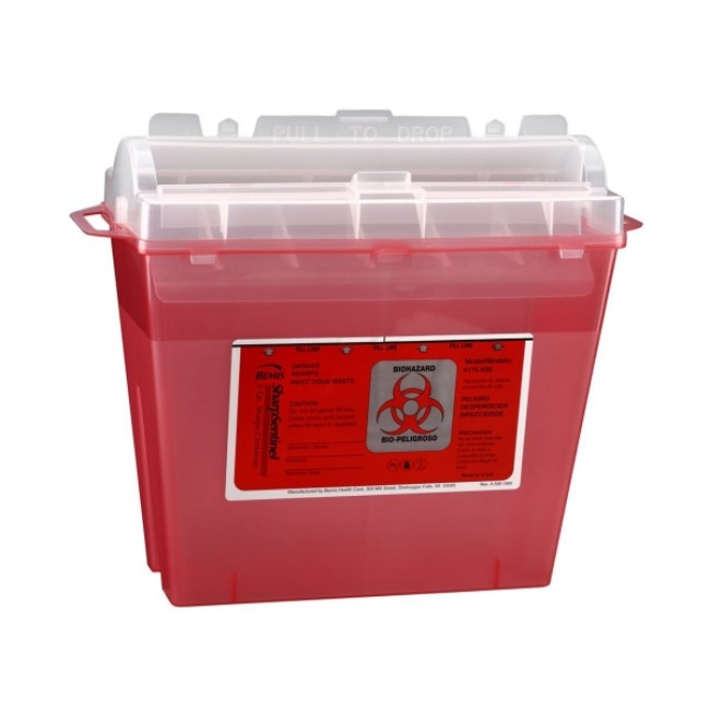 Sharps Container Bemis  Sentinel Translucent Red Base 10 H X 5 1 4 W X 11 D Inch Horizontal Entry 1 25 Gallon