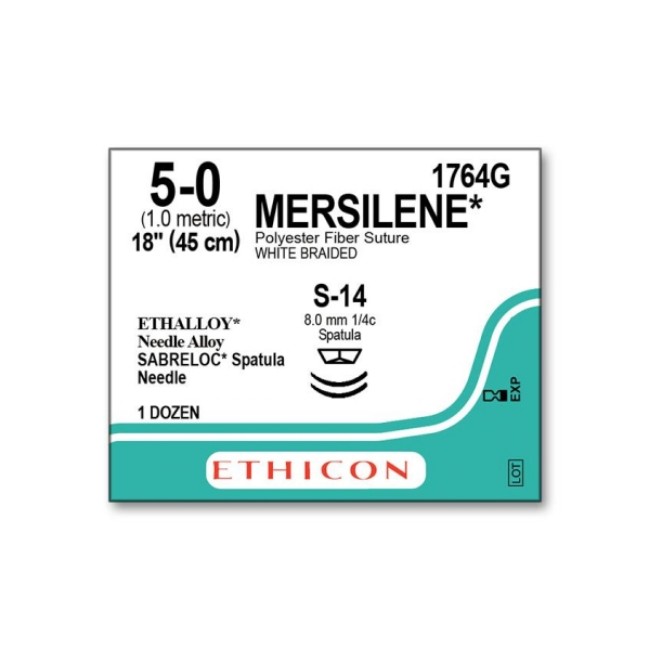 Sutures  Mersilene Suture   18   White   S 14 Needle   Size 5 0