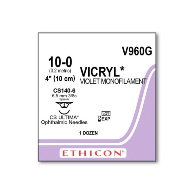 Sutures  Vicryl Absorbable Suture   Violet Monofilament   Cs140 6 Needle   Size 10 0   4 