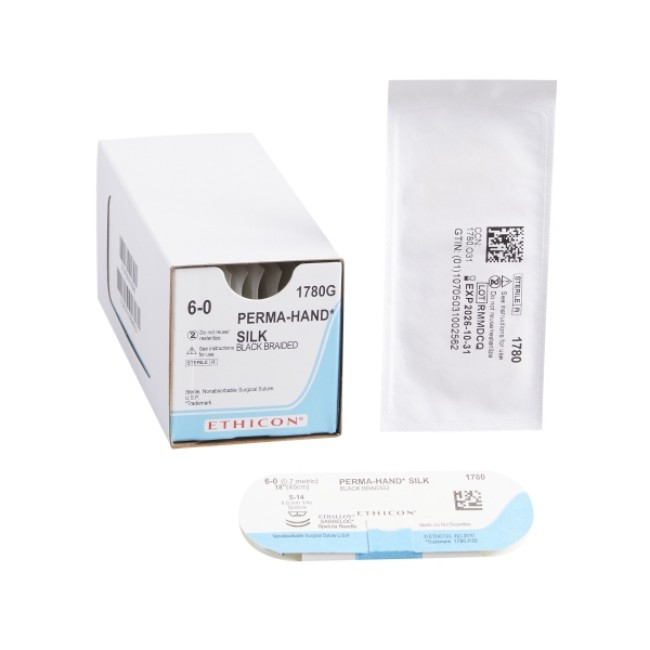 Sutures  Perma Hand Silk Suture   Black   Size 6 0   18   S 14 Needle