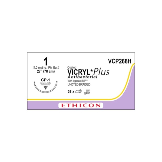 Sutures   Vicryl  Coated Vicryl Plus Antibacterial  Polyglactin 910  Suture   Undyed Braided   Size 1   27  L   Needle Name Cp 1