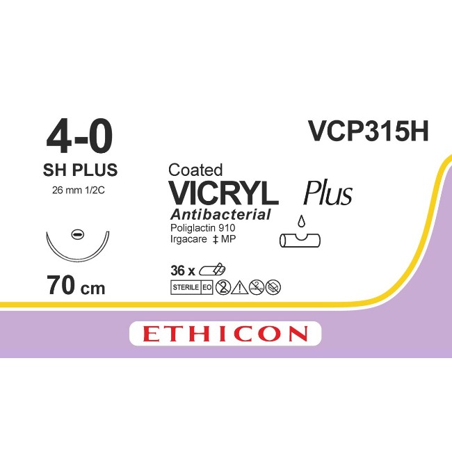 Coated Vicryl Plus Antibacterial Suture   Violet Braided   Sh Needle   Size 4 0   27