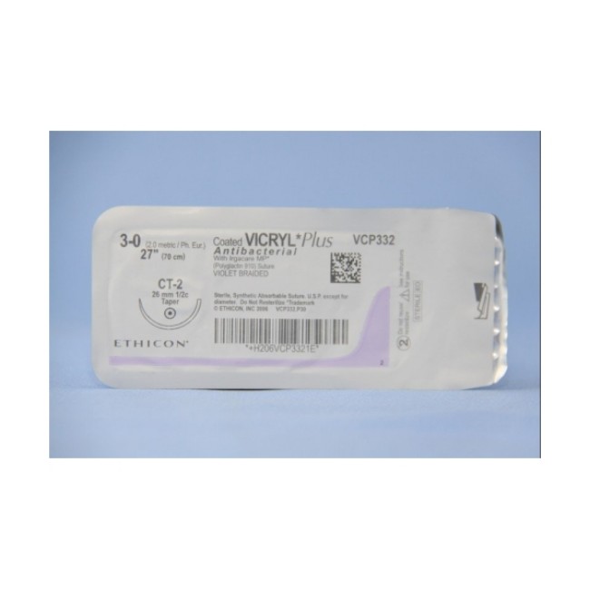 Sutures  Coated Vicryl Plus Antibacterial Suture   Violet Braided   Ct 2 Needle   Size 3 0   27 