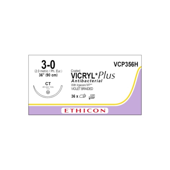 Sutures  Coated Vicryl Plus Antibacterial Suture   Violet Braided   Ct Needle   Size 3 0   36 