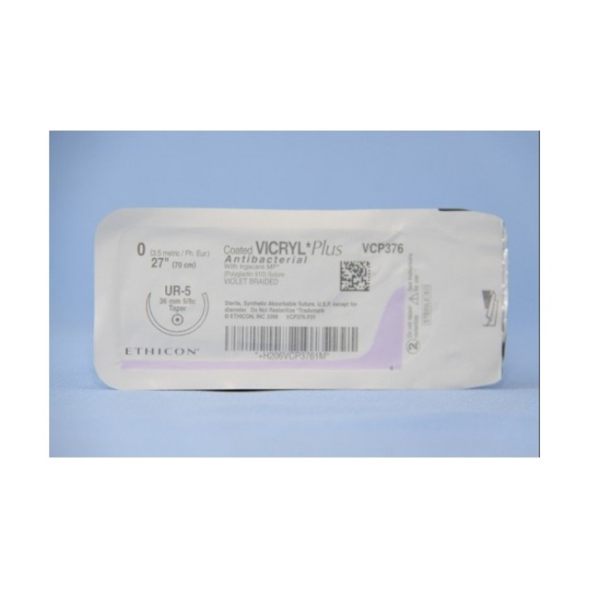 Sutures  Coated Vicryl Plus Antibacterial Suture   Violet Braided   Ur 5 Needle   Size 0   27 