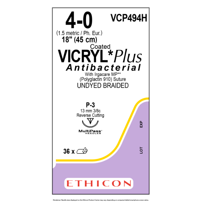 Sutures  Antibacterial Vicryl Plus Coated Suture   Undyed Braided   Size 4 0   18   P 3 Needle