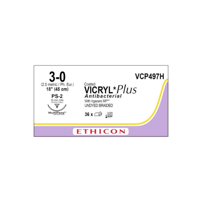 Sutures  18  Undyed Coated Vicryl Plus Antibacterial Suture With Ps 2 Needle   Size 3 0