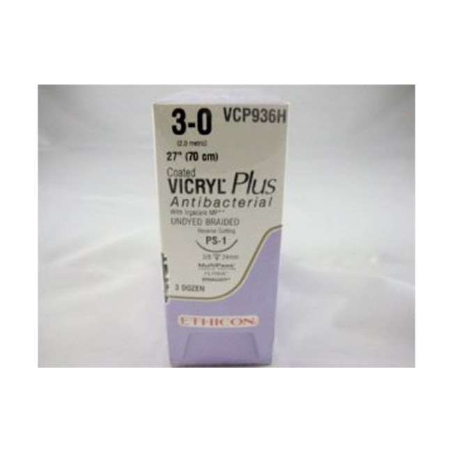 Sutures  Antibacterial Vicryl Plus Coated Suture  Undyed Braided  Size 3 0  27  PS 1 Needle