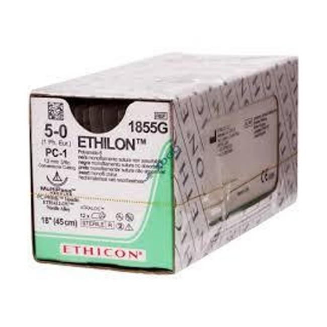 Sutures  Ethicon Monofilament Suture   Black   18   Size 5 0   Pc 1 Needle