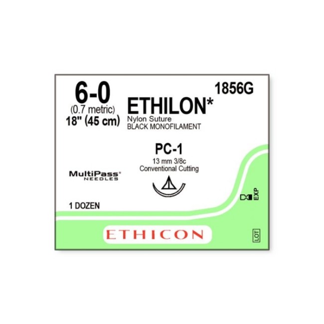 Sutures  Ethicon Monofilament Suture   Black   18   Size 6 0   Pc 1 Needle