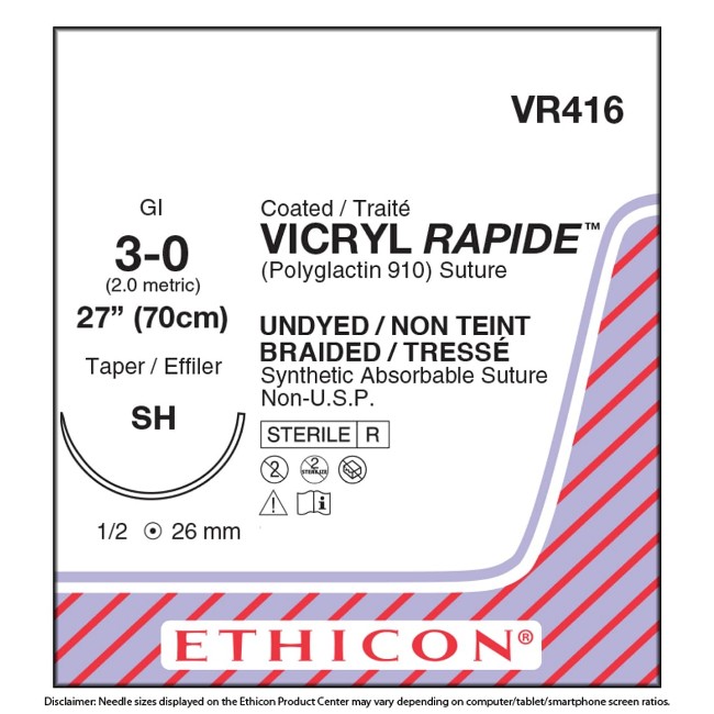 Sutures  Vicryl Coated Rapide Suture  Undyed  Braided  27  Size 3 0