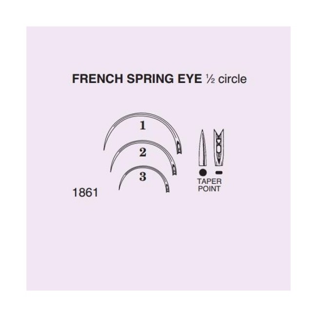 Needles  French Spring Eye Needle   1 2 Circle   Taper Point   Size 2