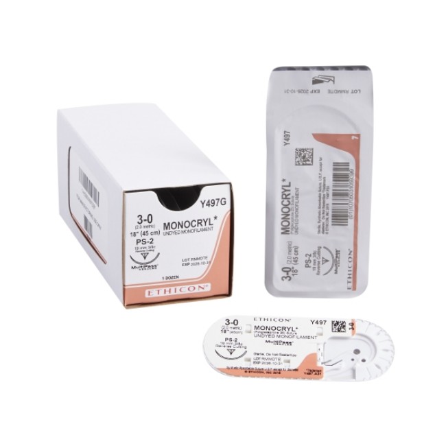 Suture   Monocryl  Undyed Ethicon Monocryl Monofilament Absorbable Prime Reverse Cutting 3 8C 3 0 Ps 2 18  Suture