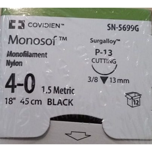 Monosof Suture   Black   Size 4 0   18   P 13 Needle