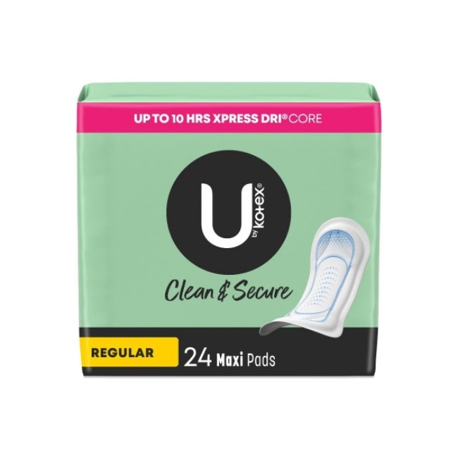 Sanitary Supplies  U By Kotex Clean   Secure Maxi Pads   Regular Absorbency   24 Count