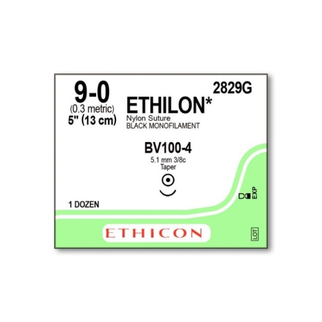 Sutures  Ethilon Monofilament Suture   Black   5   Size 9 0   Bv100 4 Needle