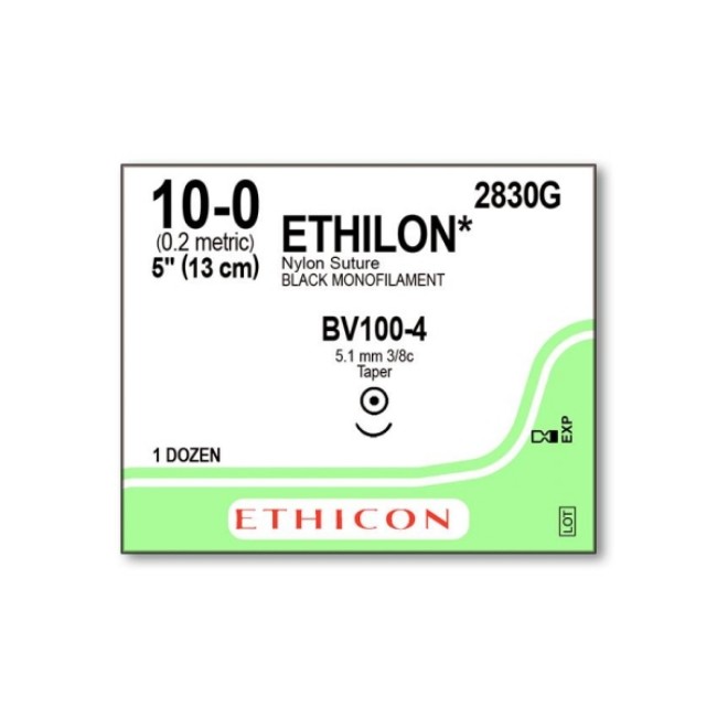 Sutures  Ethilon Monofilament Suture   Black   5   Size 10 0   Bv100 4 Needle