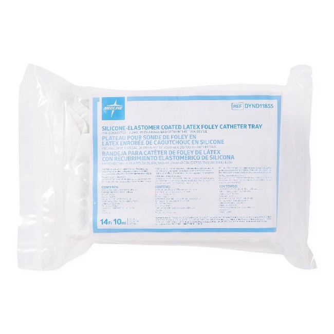 Catheter Trays  Two Layer Tray With Drain Bag With Antireflux Device And Silicone Elastomer Coated Latex Foley Catheter   Drain Bag With Blunt Cannula Sample Port   14 Fr   10 Ml