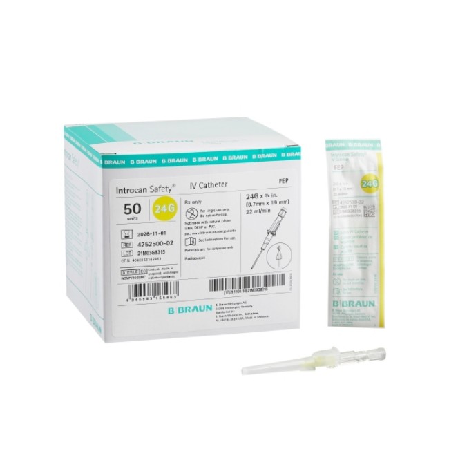 Introcan Safety Iv Catheter   Straight Hub   Fep   24G X 3 4  Thin Wall Needle