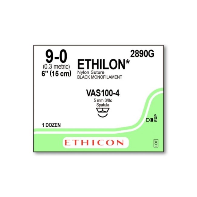 Sutures  Ethilon Monofilament Suture   Black   6   Size 9 0   Vas100 4 Needle