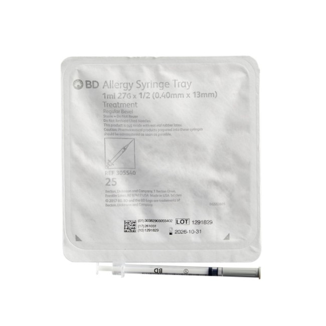 Tray   Allergy Precisionglide 1Ml 27G 1 2 Inch Attached Needle Without Safety