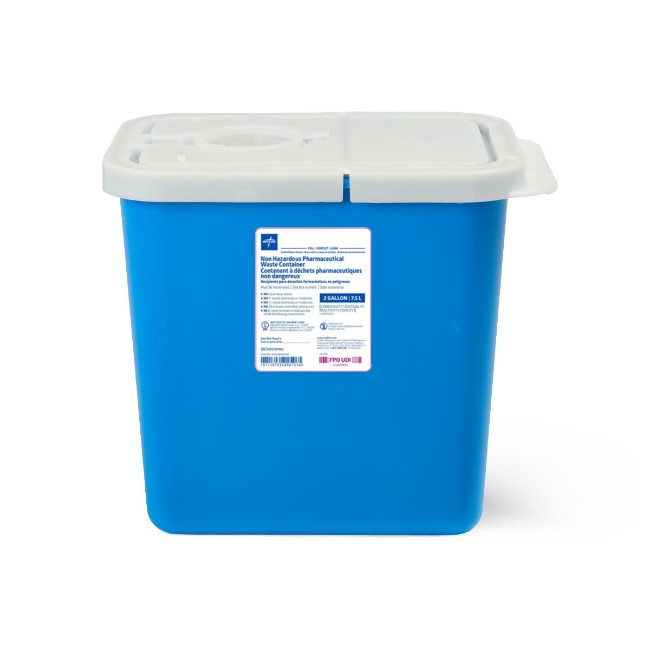 Pharmaceutical Waste Container with Hinge Top  Blue  2 gal 