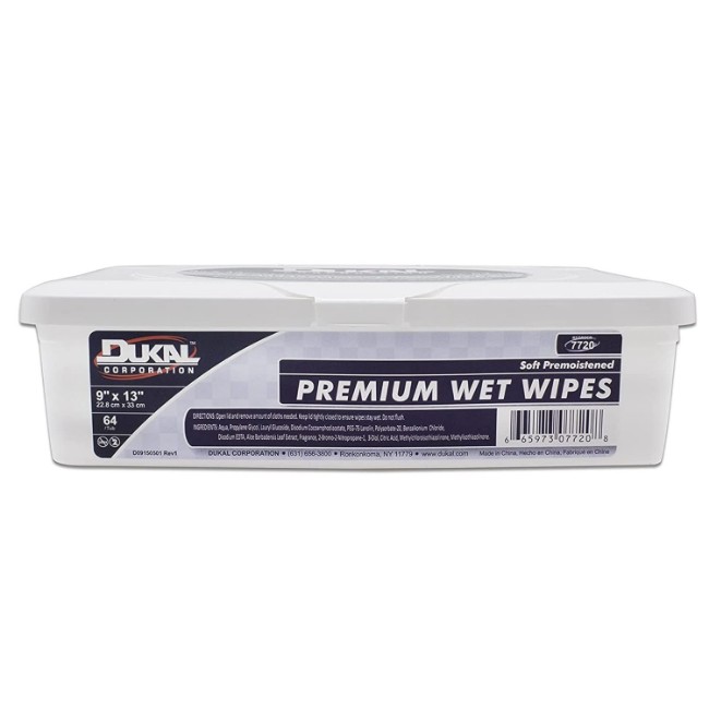 Dukal Premium Wet Wipes  Soft  Premoistened  Adult  Hard Tub Dispenser  9  x 13 
