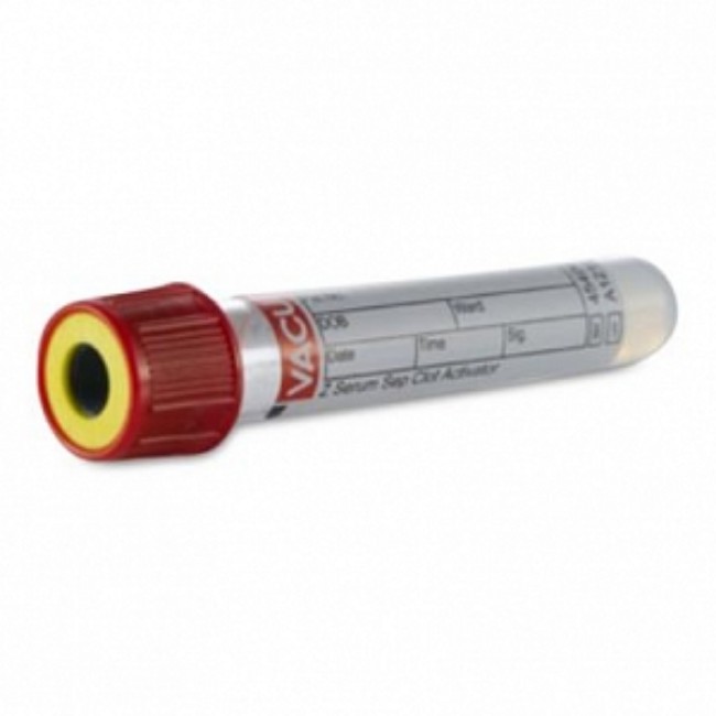 Blood Collection Tubes  Vacuette Blood Collection Tube   Cat Serum Separator Clot Activator   Non Ridged   16X100   Red Cap With Yellow Ring   8 Ml