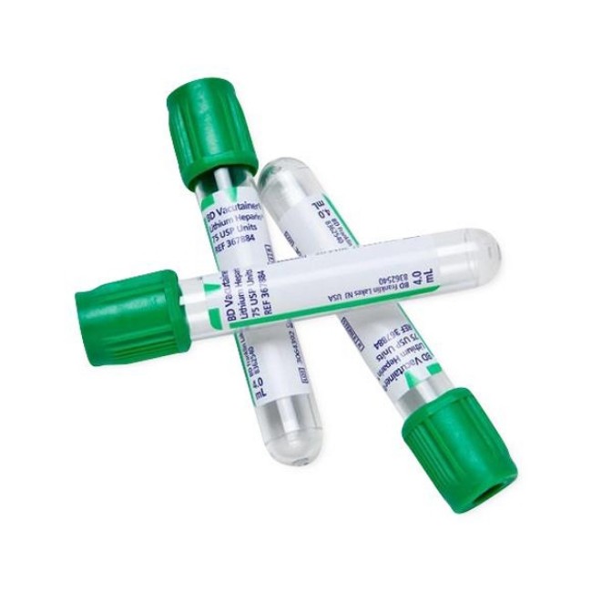 Tubes  Vacutainer Blood Collection Tube With Sodium Heparin   Plastic   Green Hemogard Closure   Paper Label   13 X 75 Mm   4 Ml