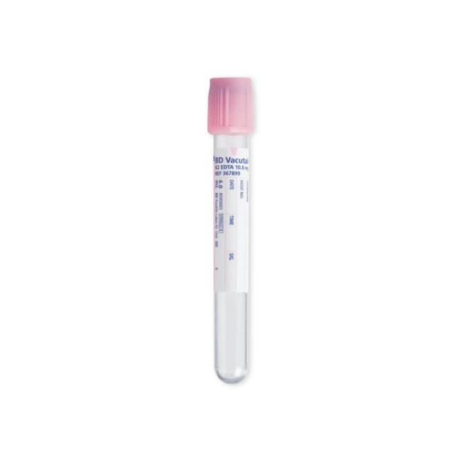 Tubes  Vacutainer Blood Collection Tube With K2 Edta   Plastic   Pink Hemogard Closure   Paper Cross Match Label   13 X 100 Mm   6 Ml   10 8 Mg