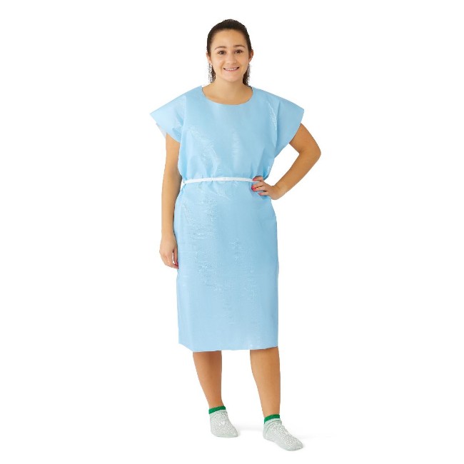 Gowns  Tissue Poly Disposable X Ray Patient Gowns With Opening And Belt   30  X 42   Blue