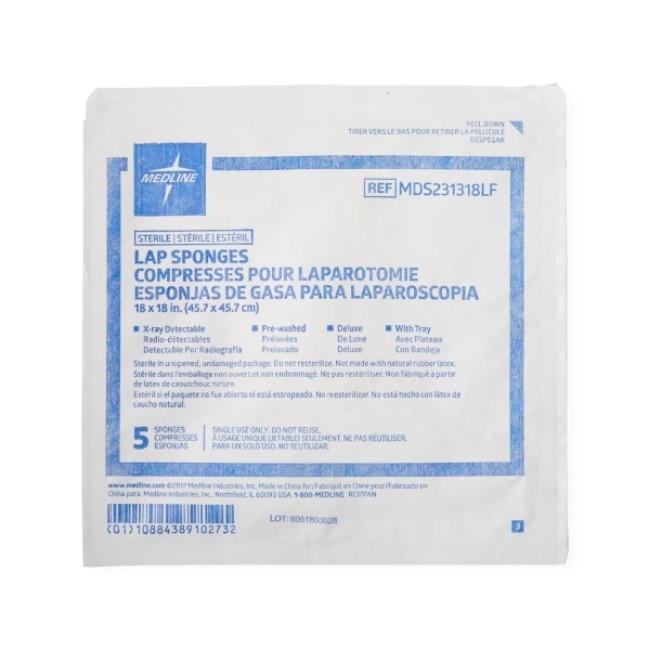 Sponge   Lap  X Ray Detectable Sterile Lap Sponge   18  X 18   5 Tray