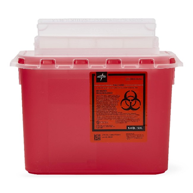 Sharps Containers  Patient Room Sharps Container With Counter Balance Lid   Red   5 4 Qt 