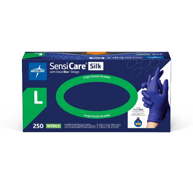 Gloves  Sensicare Silk Nitrile Exam Gloves With Smartbox Technology   Size L