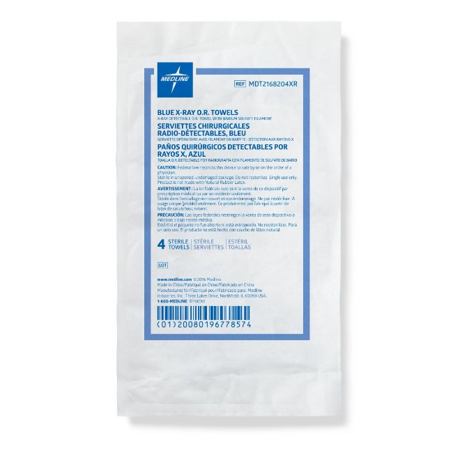 Towels  Sterile Disposable Deluxe X Ray Detectable Or Towel   Blue   4 Pk   20 Pk Cs